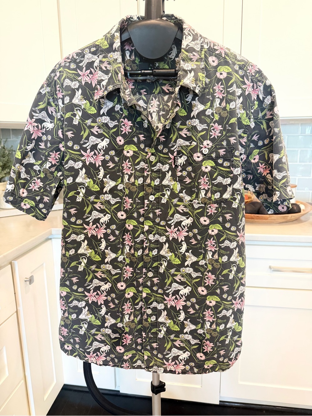 Ripndip Black Floral Short-Sleeve Button-Down Shirt with Pink & Green Print